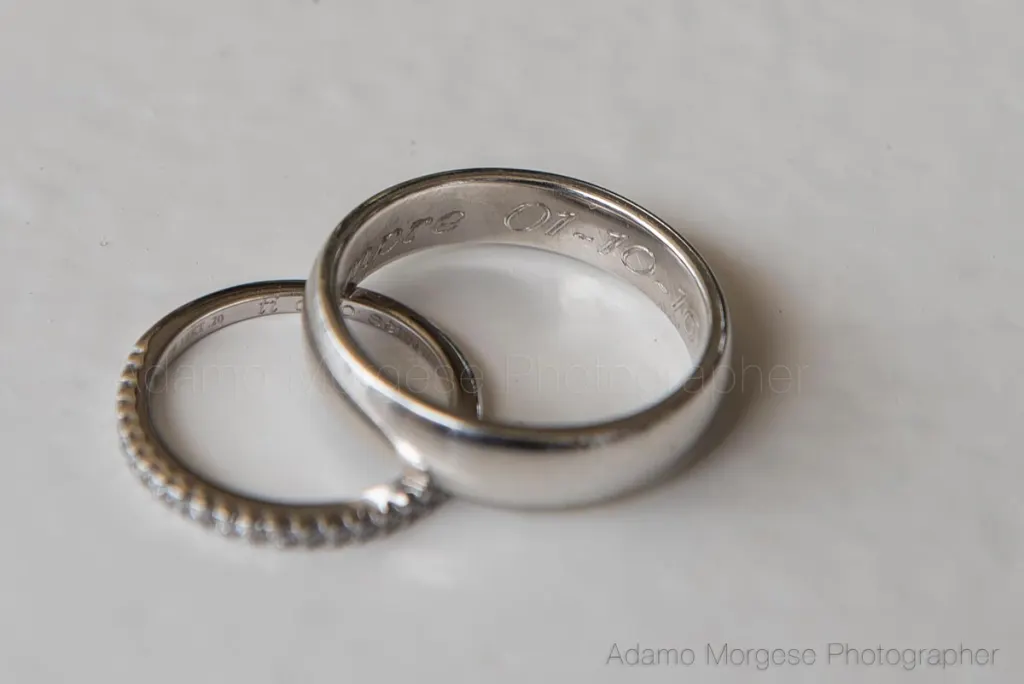Close-up of wedding rings at a wedding in Italy