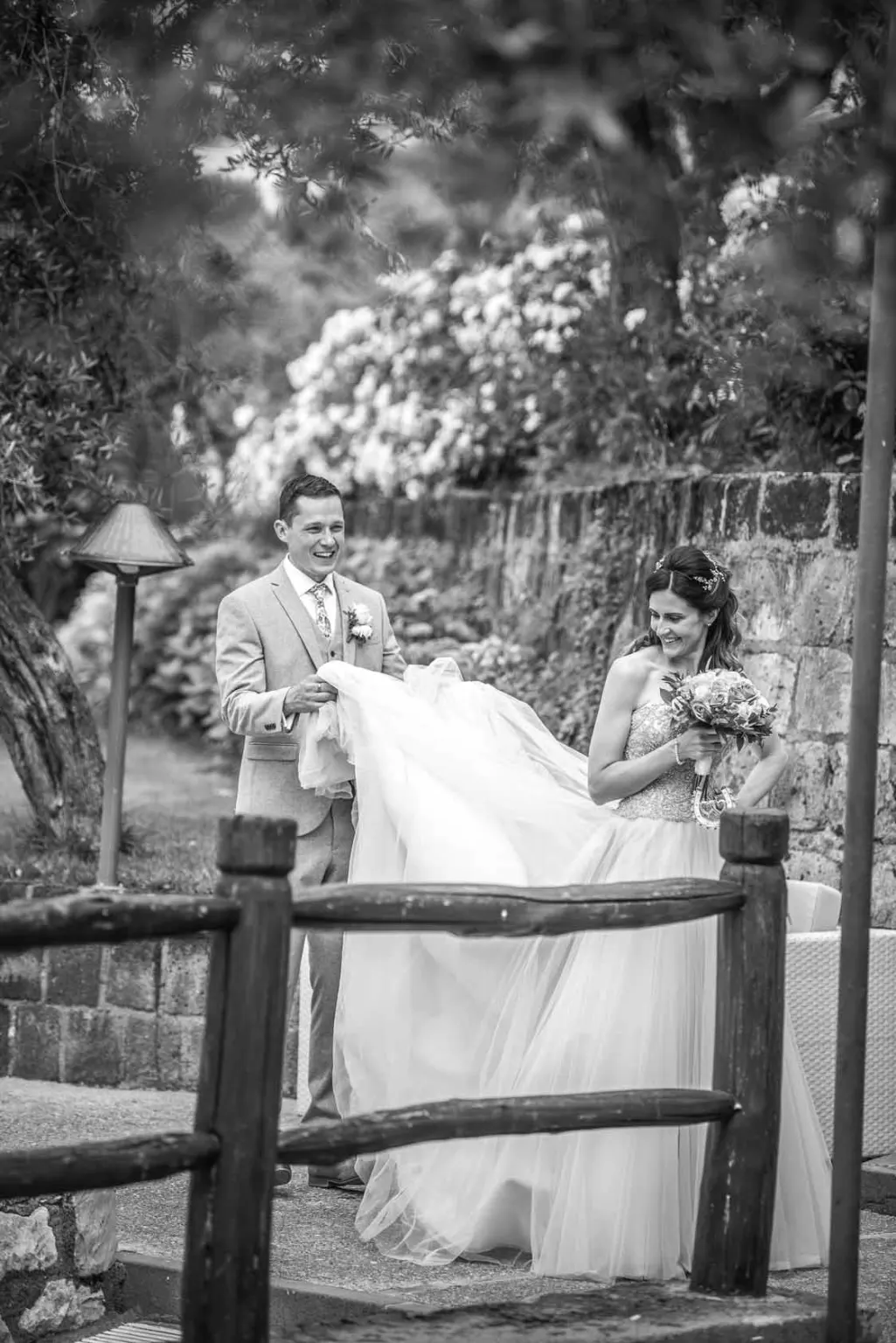 Bride and groom walking together after the ceremony