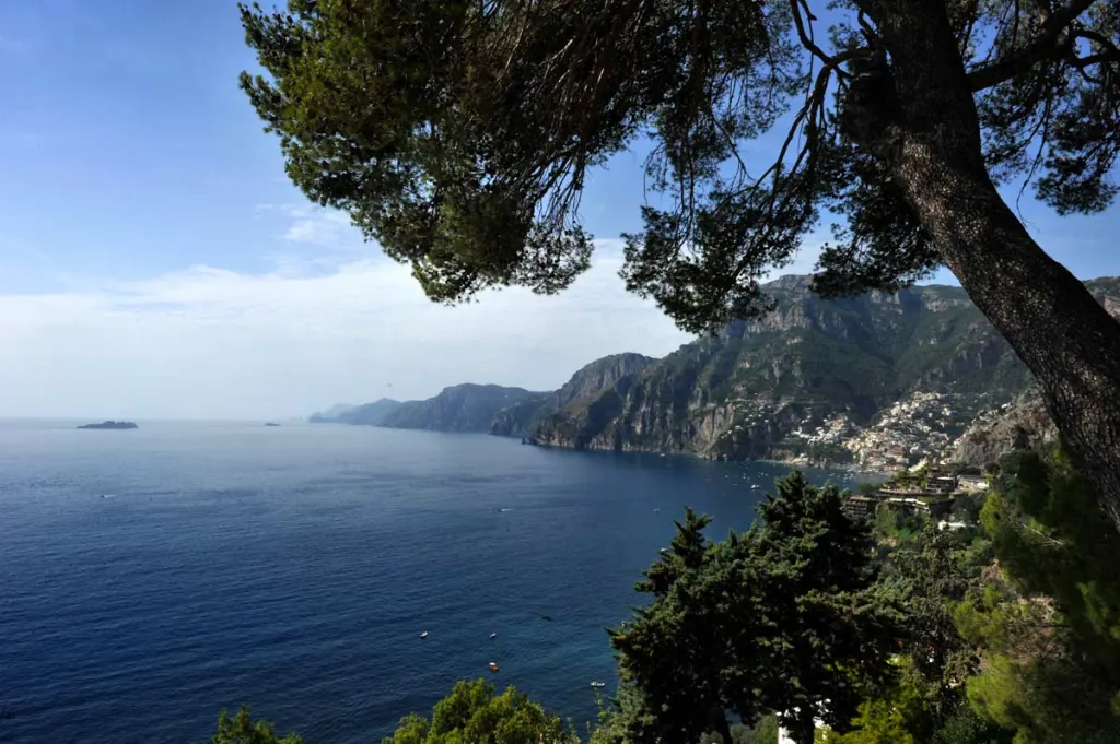 Postcard view of the Amalfi Coast with its cliffs and villages