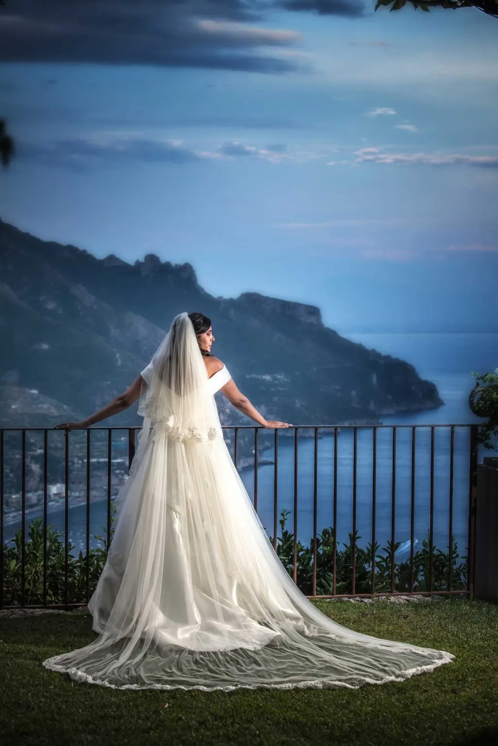 Bride on the balcony of Villa Eva in Ravello