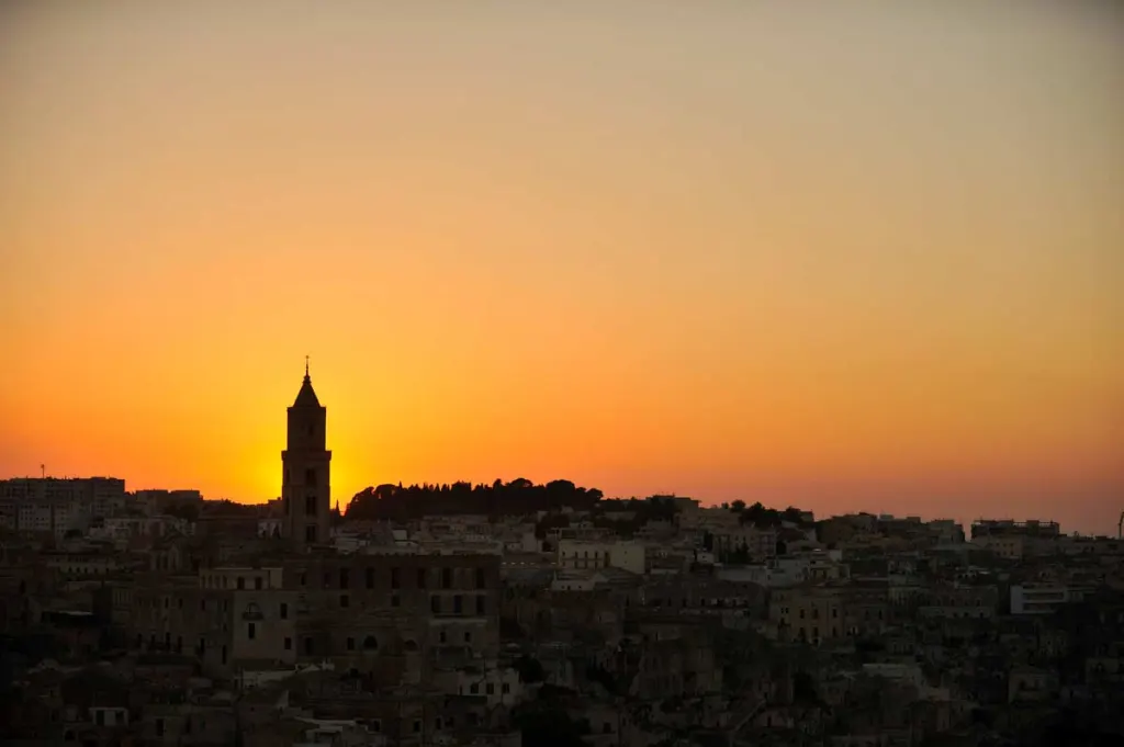 Sunset over the city of Matera