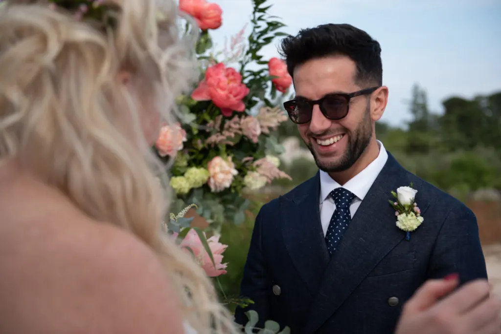 Couple saying their vows at a masseria wedding in Puglia